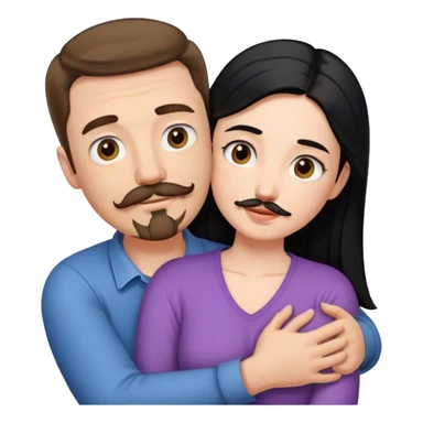 Tall white man with short brown hair mustache and goatee, hugging small pale woman long with black hair sticker