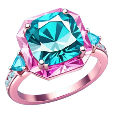Colorshifting turquoise to blue to pink sparkling realistic still life 4D rendering diamond ring sticker