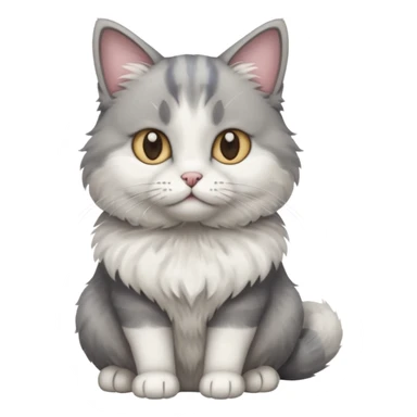 a realistic looking very fluffy grey and white cat sitting up straight sticker