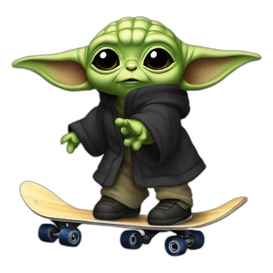 bebe yoda arc-en-ciel qui fait du skate en nageant dans une mer noir sticker