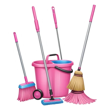 Cleaning supplies pink sprays bottles mop broom sticker