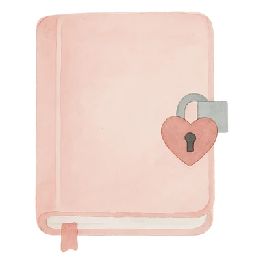 a pink diary with heart lock, watercolor style sticker