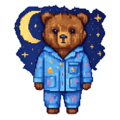Add a moon and stars in the background, keep pixel art style, with no background except the moon and stars. The style should resemble pixel art. sticker