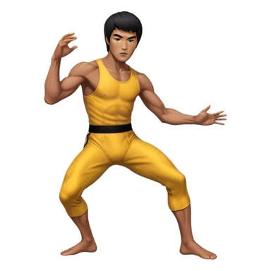 Cinematic Realistic portrait of Bruce Lee, shown as a legendary martial artist in a dynamic, powerful pose with modern athletic attire and finely detailed muscle definition, rendered in dramatic action lighting sticker