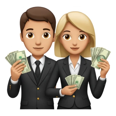 Una pareja (chico y chica de 28 años) vestidos con traje profesional y con dinero sticker
