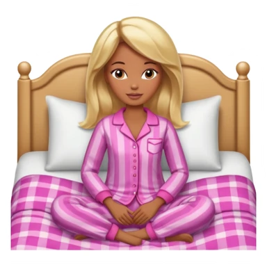 Brown skin blonde hair Barbie in pajamas in bed sticker
