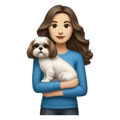 Young brunette hair woman with a cream shih tzu in her arms long wavy hair sticker