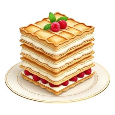 mille-feuille-cinematic-realistic-mille-feuille-dessert-emoji,-depicted-as-a-rectangular delicate-pastry-composed-of-two-crisp-layers-of-puff-pastry-with-a-rich-cream-filling,-rendered-with-intricate-textures-and-elegant,-soft-lighting. Please only show two layers only. sticker