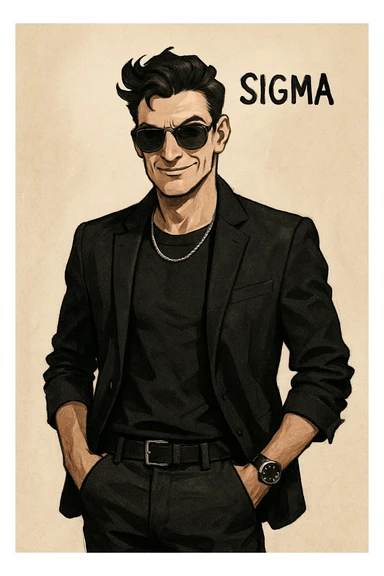 sigma character with a smirk, wearing shades, stylish look sticker
