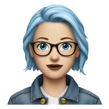 Hyper Realistic pale beautiful tattooed woman with glasses and blue eyes wearing denim jacket sticker