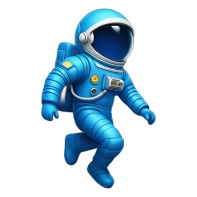 blue spaceman in a blue suit flying straight up into space with bluecadet logo on sleeve sticker