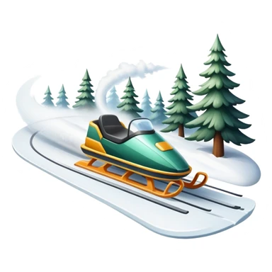 An icon featuring a sleek sled speeding down a snowy hill, with a snowy landscape and pine trees in the background. The motion lines and slight snow spray emphasize the thrill of the ride. Transparent background highlights the excitement and fun of sledding. sticker