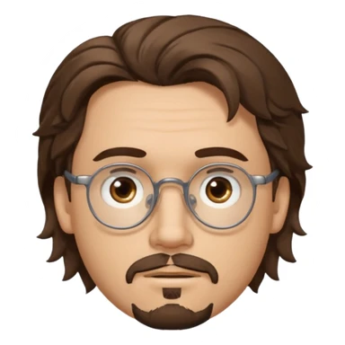 male Slim, slightly oval face, light skin.
Medium-length brown wavy hair, slightly messy.
Brown eyes, round eyeglasses.
Soft, calm expression.
add goathe and add hair to his forhead sticker