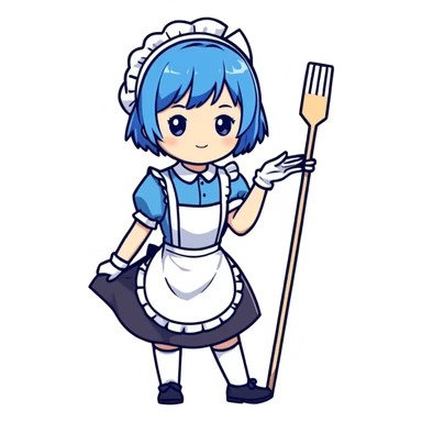 Short haired blue hair maid anime girl  sticker