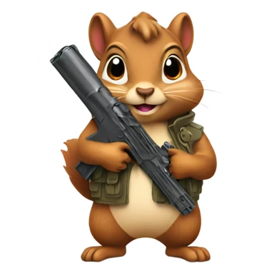 squirrel with a gun holding a heart sticker