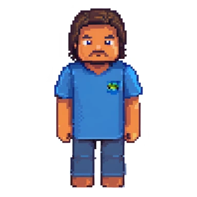 Minecraft character of Jack Black wearing a blue t-shirt sticker