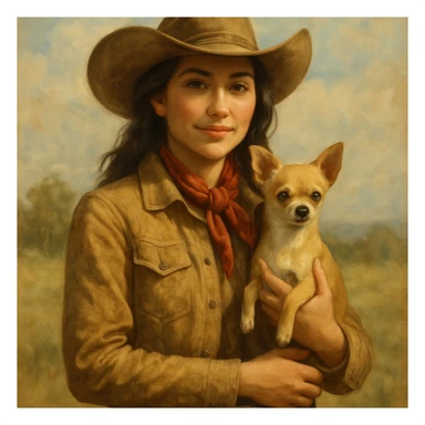 femme cowboy avec son chihuahua, style 1 sticker