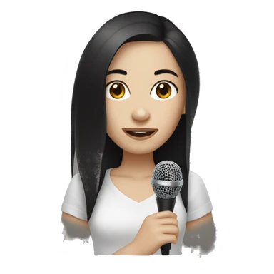 Girl with pale white skin, brown eyes, black hair holding out a microphone  sticker