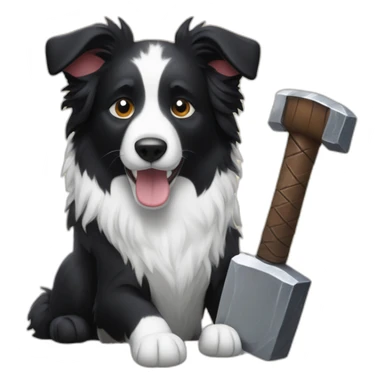 a Border collie holding a thor hammer sticker