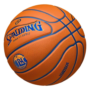 Hyper minimal blue basketball with simplest line pattern, micro NBA and Spalding logos, iOS emoji style sticker