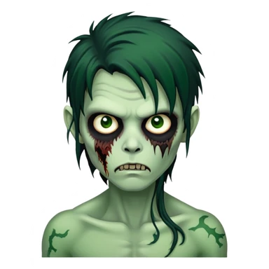 brunette zombie boy with horror green skin and long messy black hair sticker