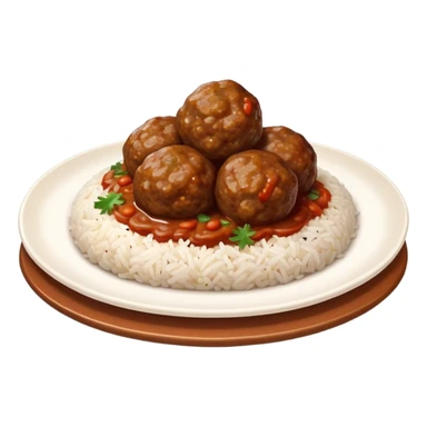 Kofte Cinematic Realistic Kofte Dish Emoji, depicted as spiced meatballs served alongside a portion of fragrant rice, rendered with rich textures and warm, appetizing lighting. sticker