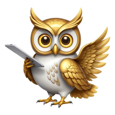 golden owl with shiny feathersu. Holds a Mac in the wing sticker