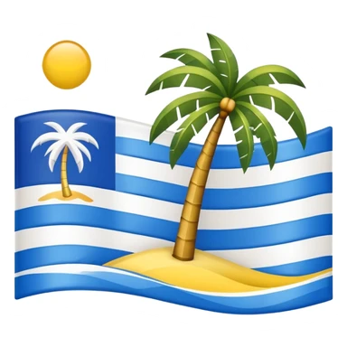 wavy flag with three vertical stripes blue white and yellow with a palm tree emblem in the center of the white stripe in Apple emoji style sticker