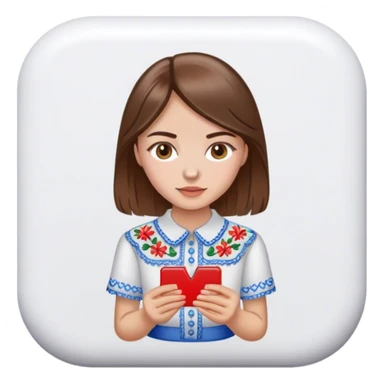 Ukrainian girl with brown hair in an embroidered shirt and a magnet sticker