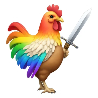 Rainbow chicken butt with a sword sticker