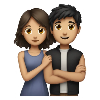 girl with brown hair hugs boy with black hair  sticker