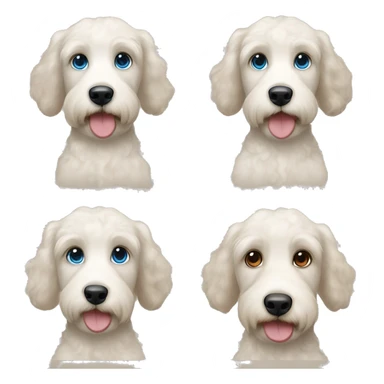 White Labradoodle with dark brown ears and girl with wavy brown hair , blue eyes and light skin sticker