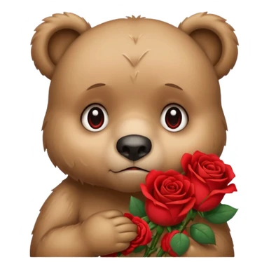 Cute bear with crying  eyes holding roses with this emoji expression  sticker