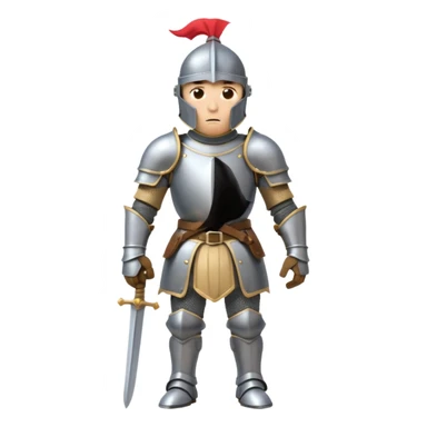 A cartoon knight in full armor with a closed helmet, expressing disgust. The knight's head is tilted slightly downward, arms pushed away from the body, and legs apart. sticker