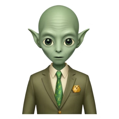 Green tall alien wearing Louis Vutton suit sticker