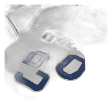 signed football jersey with a signature. sticker