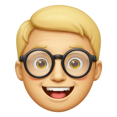 nerd emoji, classic yellow circle face, thick glasses, buck teeth, joyful sticker
