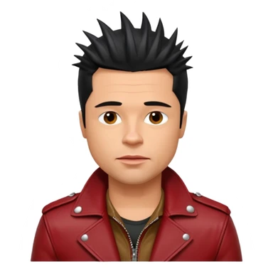 Brad Pitt, spiky black hair, wearing dark red leather jacket sticker