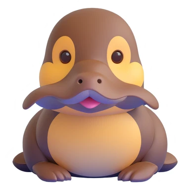 Noble platypus portrait, calm and composed, sleek build with velvety brown fur, distinctive duck-bill, observant hazel eyes, sophisticated features, soft serene glow, intelligent and enigmatic, ancient uniqueness sticker