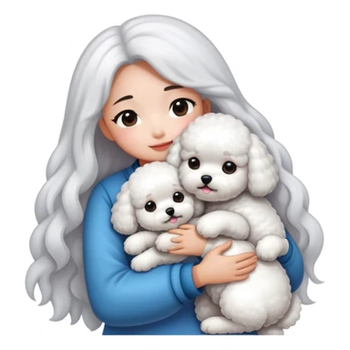Long hair Asian girl hugging bichon sticker