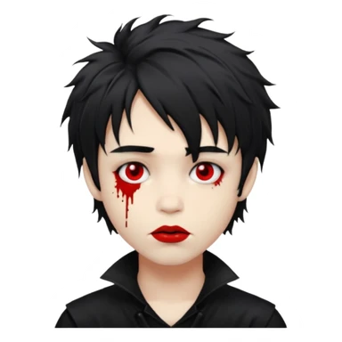 Goth boy with shaggy hair, and messy, smudged, red, lipstick  sticker