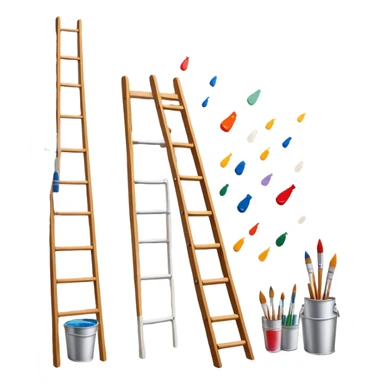 Wall painting icon, hand-painted mural on a wall, visible paintbrushes, paint pots, and ladder, intricate patterns or designs in progress, minimalistic style, clean lines, transparent background. sticker