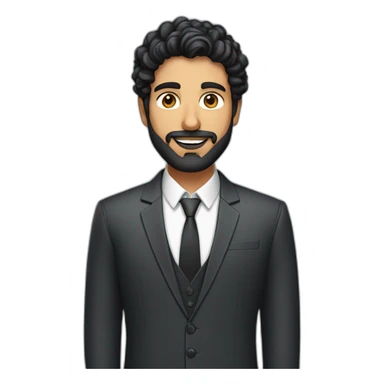 Modern Indian man with curly black hair, modern haircut, wearing suit, black short beard sticker