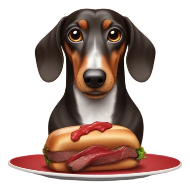 Dachshund eating a filet mignon sticker
