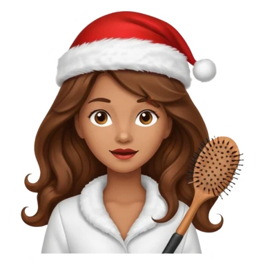 mujer peinandose en la peluqueria y con un gorro de navidad, cabello largo café y ondulado sticker