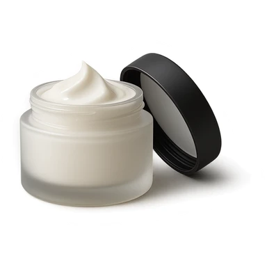 modern style face cream jar with open lid, no text sticker