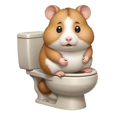 Cute chubby cartoon-style hamster sitting on toilet pooping looking as if he had an accident sticker