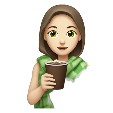 White girl with blanket and cocoa and green eyes sticker