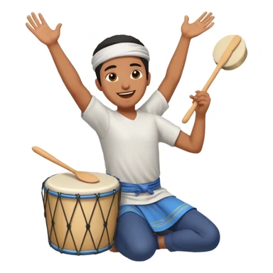 person joyfully beating a drum for sahur, early morning, lively sticker