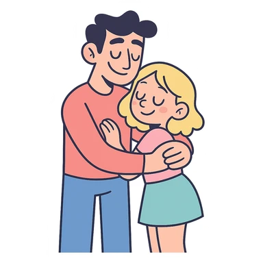 tall dark-haired male cuddling his short blonde girlfriend, pastel toon style sticker